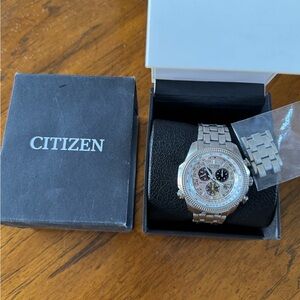 Citizen Eco-Drive Chronograph Men's Watch Silver Stainless Steel w/ Box & Links